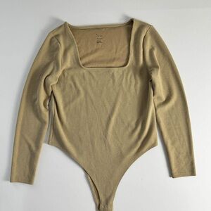 A New Day Women's Beige Ribbed Bodysuit